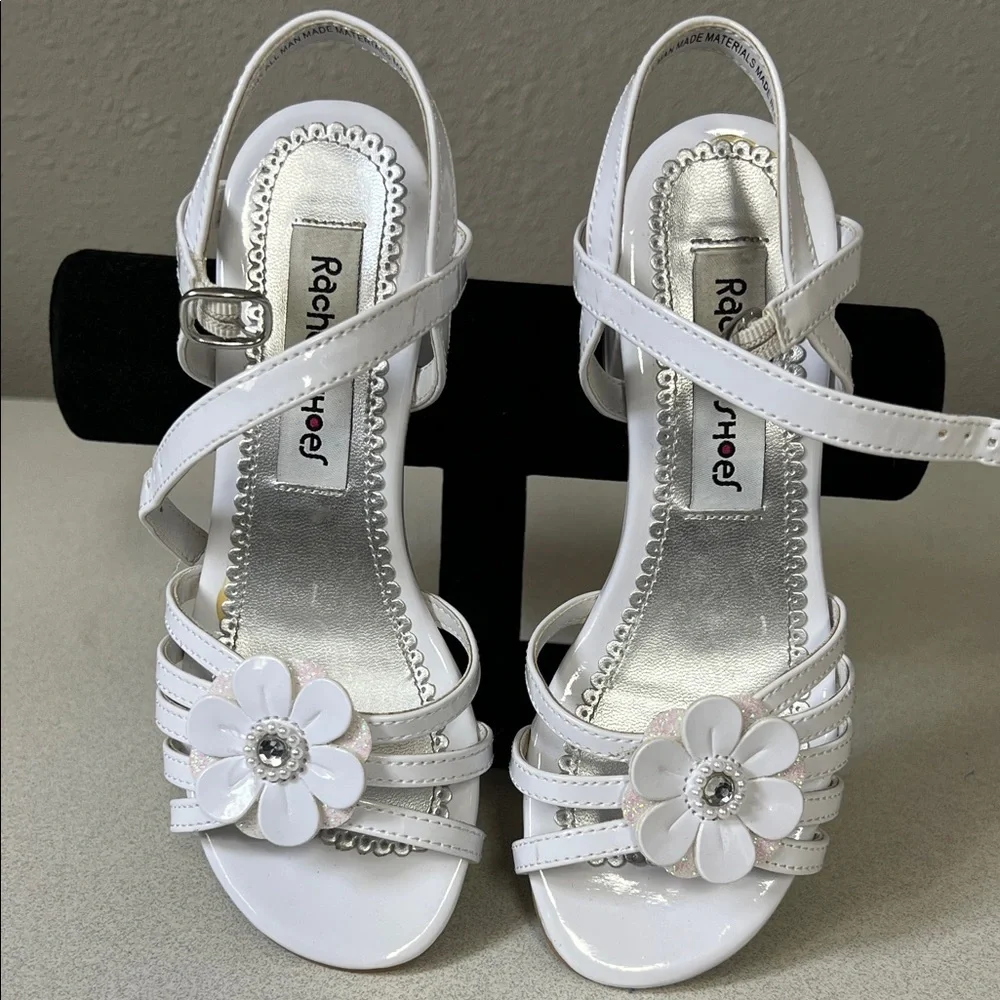 Rachel White Floral Accent Girls Dress Sandals